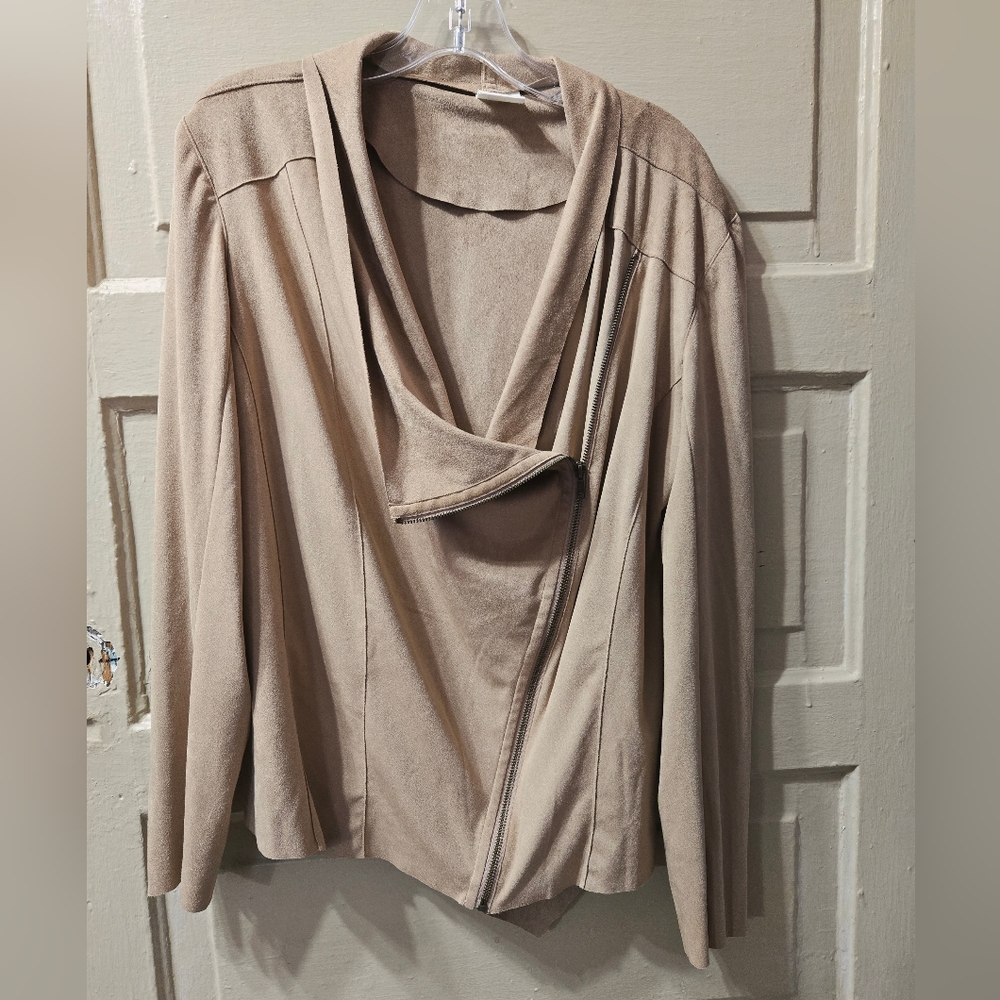 Mote Drape Zip Front Faux Suede Moto Lightweight Blazer Jacket